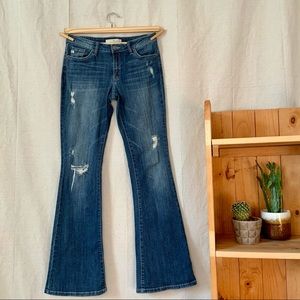 KanCan | Medium Wash Jeans | Flare Bottom | 7/27 | Light Distressed Denim